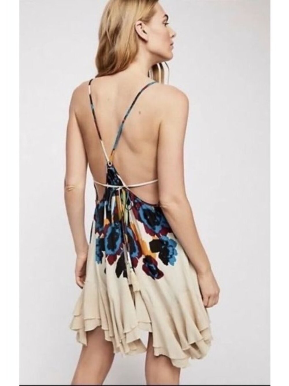 NWT Free People Floral Print Ruffle Mini Slip Dress | Grunge Fairycore Boho Twee - Picture 6 of 16